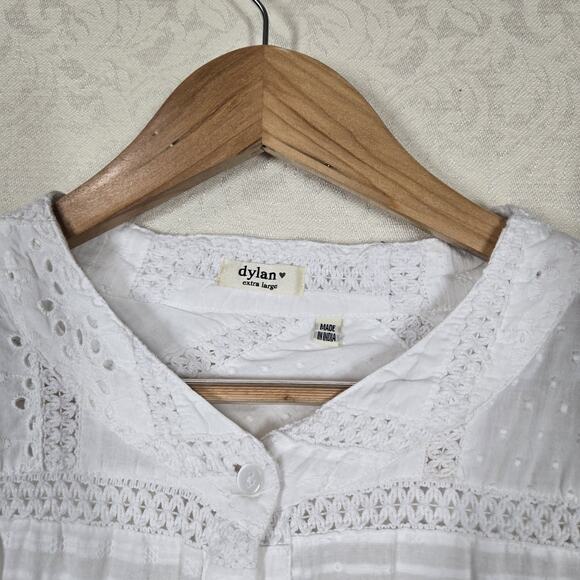 Dylan Patchwork Top sz XL White Cotton Button Front Embroidered Boho Fairycore - Picture 6 of 16